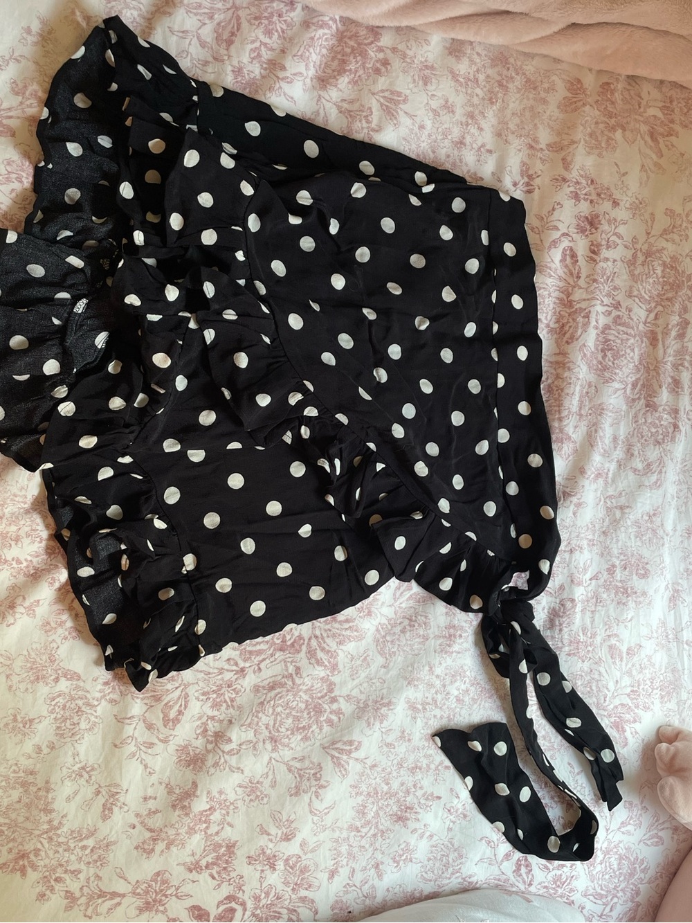 Zara Black and White Polka Dot Ruffle Wrap Top
